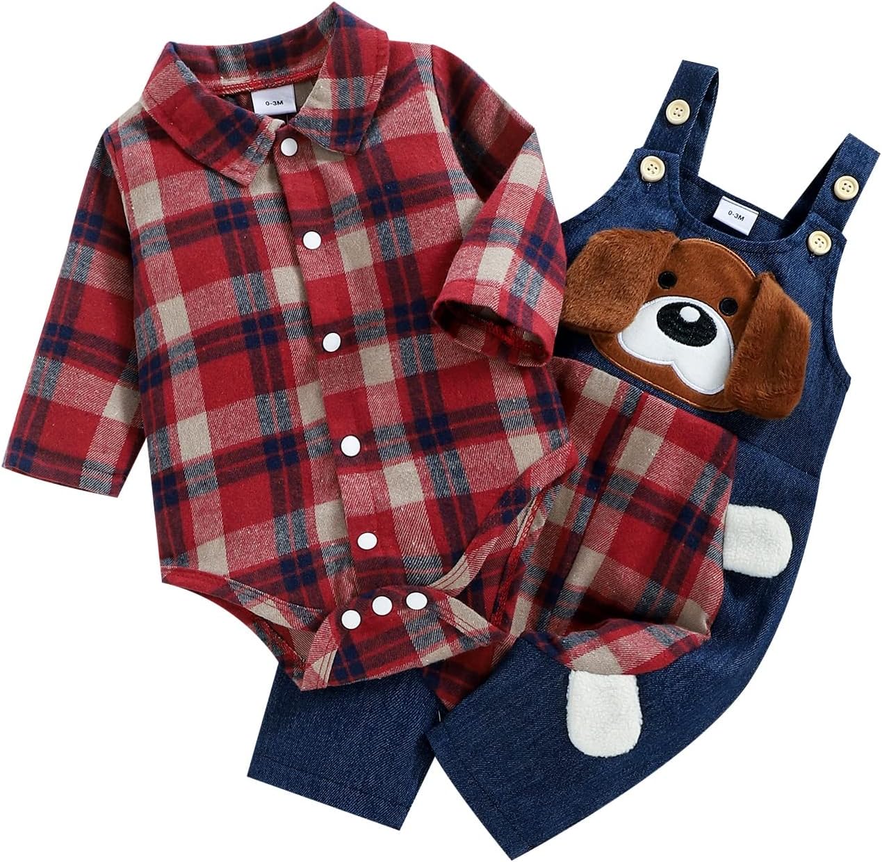 ODASIRA Baby Boy Clothes Infant Outfits Long Sleeve Plaid Bodysuit Romper + Jeans Overalls Jumpsuit Pants Sets - Image 1